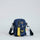 Blue tactical pouch with yellow accents on a wooden surface