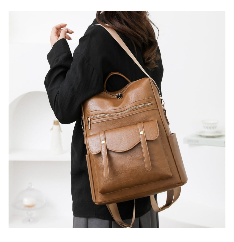 PU School Backpack For Women With Stylish Sewing Thread Design