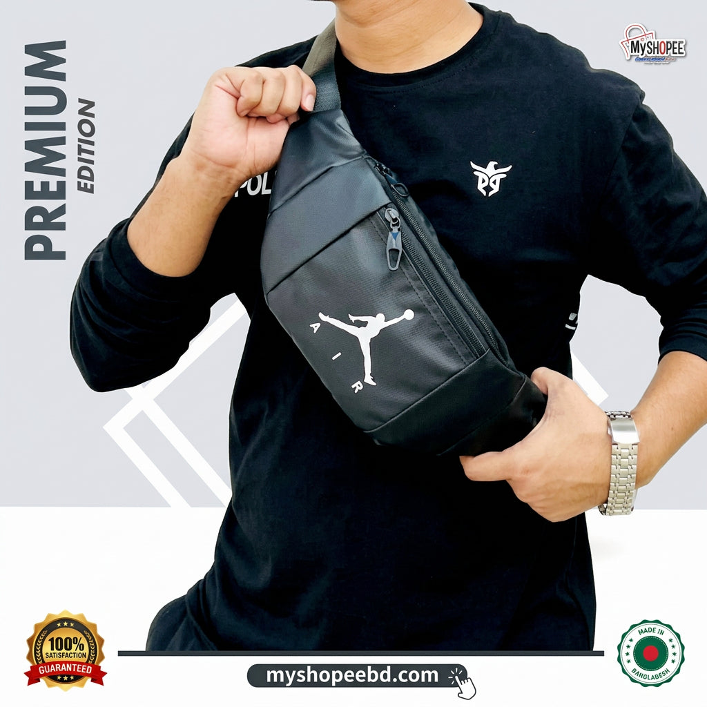 Person wearing a black waist bag with a logo, on a light gray background.

Buy Touch Power durable black crossbody sling bag with multiple zipper compartments. Ideal for daily travel, biking, and outdoor use. Waterproof & lightweight design