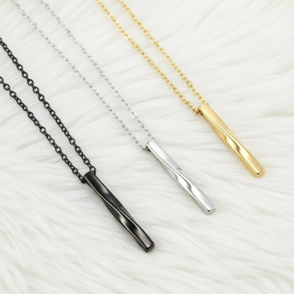 Fashion Simple Pendant Necklace Men Punk Trendy Spiral Straight Stainless Steel Chain