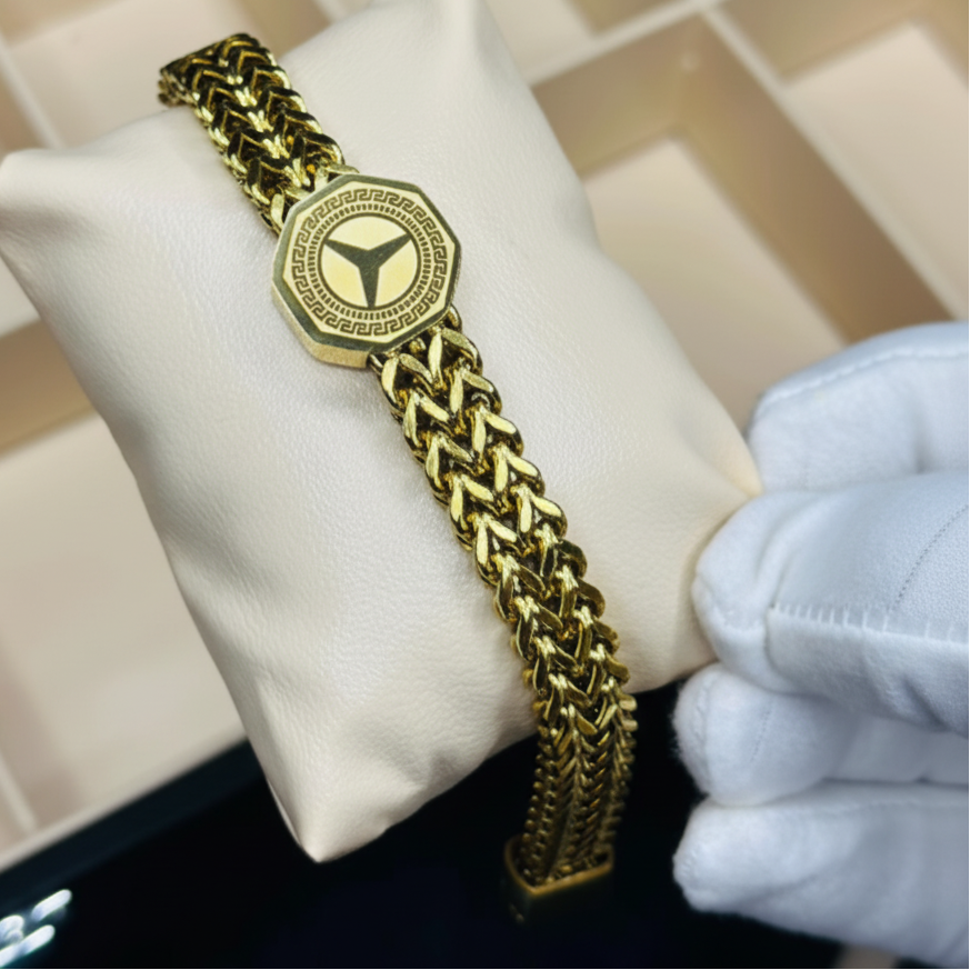 Mercedes Benz Punk Men Wide Cuban Link Chain Bracelet