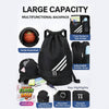 Black multifunctional backpack with various items and features highlighted on a white background.

Upgrade your training with a water resistant sports drawstring backpack featuring a separate shoe compartment, side mesh pockets and a lightweight design. Ideal for gym, football, travel and daily use.

Water Resistant Sports Drawstring Backpack with Shoe Compartment & Side Pockets