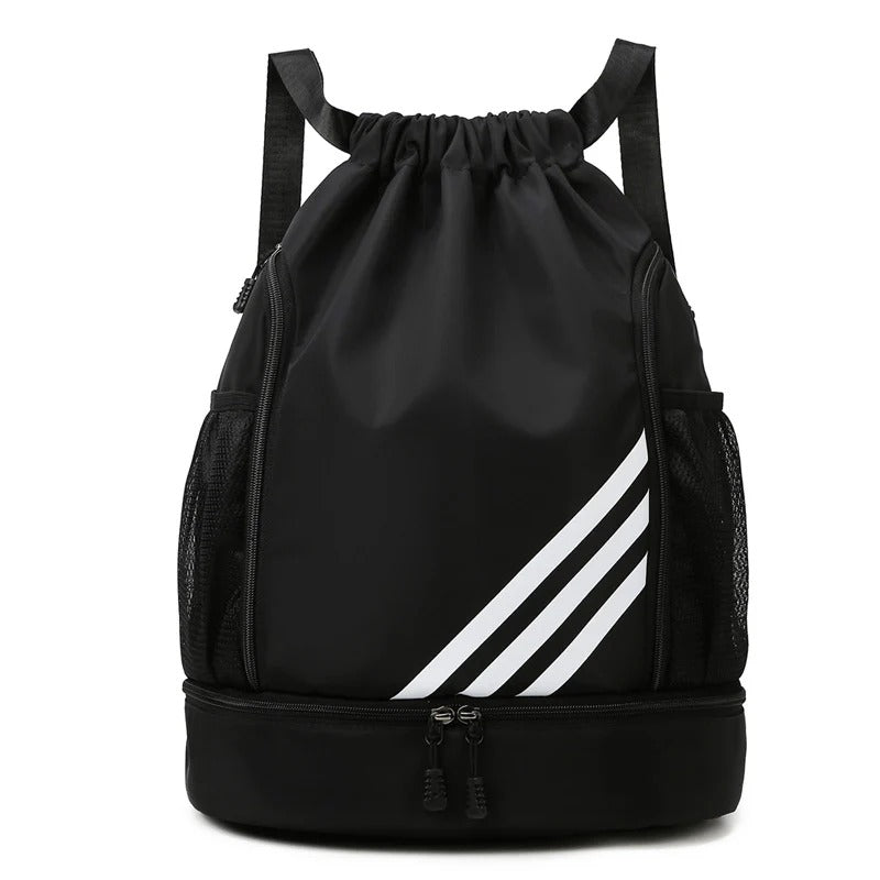 Black drawstring bag with white stripes on a white background


#GymBag #DrawstringBackpack #SportsBag #FitnessGear #GymLifestyle #TravelBag #ShoeCompartmentBag #WaterproofBag #SportsBackpack #DailyBackpack

Product Type: Backpack, Gym Bag, Drawstring Bag, Sports Gear

Features: Shoe Compartment, Side Mesh Pocket, Waterproof, Lightweight, Adjustable Straps

Color Variations: Black Gym Bag, Grey Gym Bag

Audience: Unisex, Men's Bags, Women's Bags, College Students, Athletes
