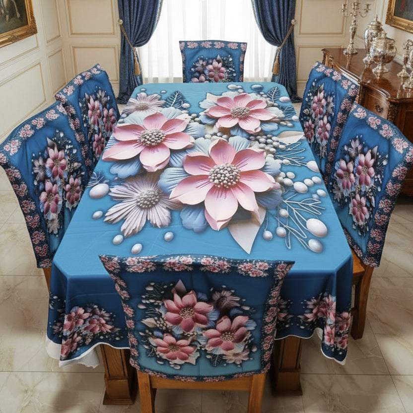 3D Designs  Dining Covers Decorative Dining Table Cloth With Six Chair Cover (FREE ) Premium Quality (Copy) (Copy)