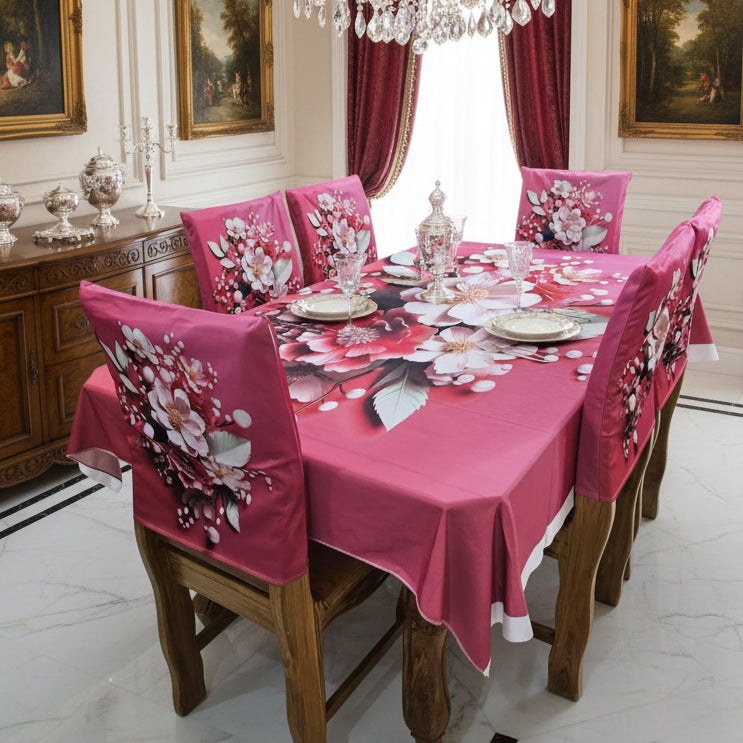 Premium Quality Decorative Dining Table Cloth 3D Print With Six Chair Cover (FREE )