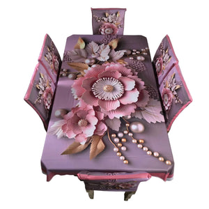 Affordable 3D Designs  Dining Covers Decorative Dining Table Cloth With Six Chair Cover (FREE ) Premium Quality