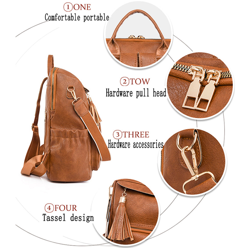 PU School Backpack For Women With Stylish Sewing Thread Design