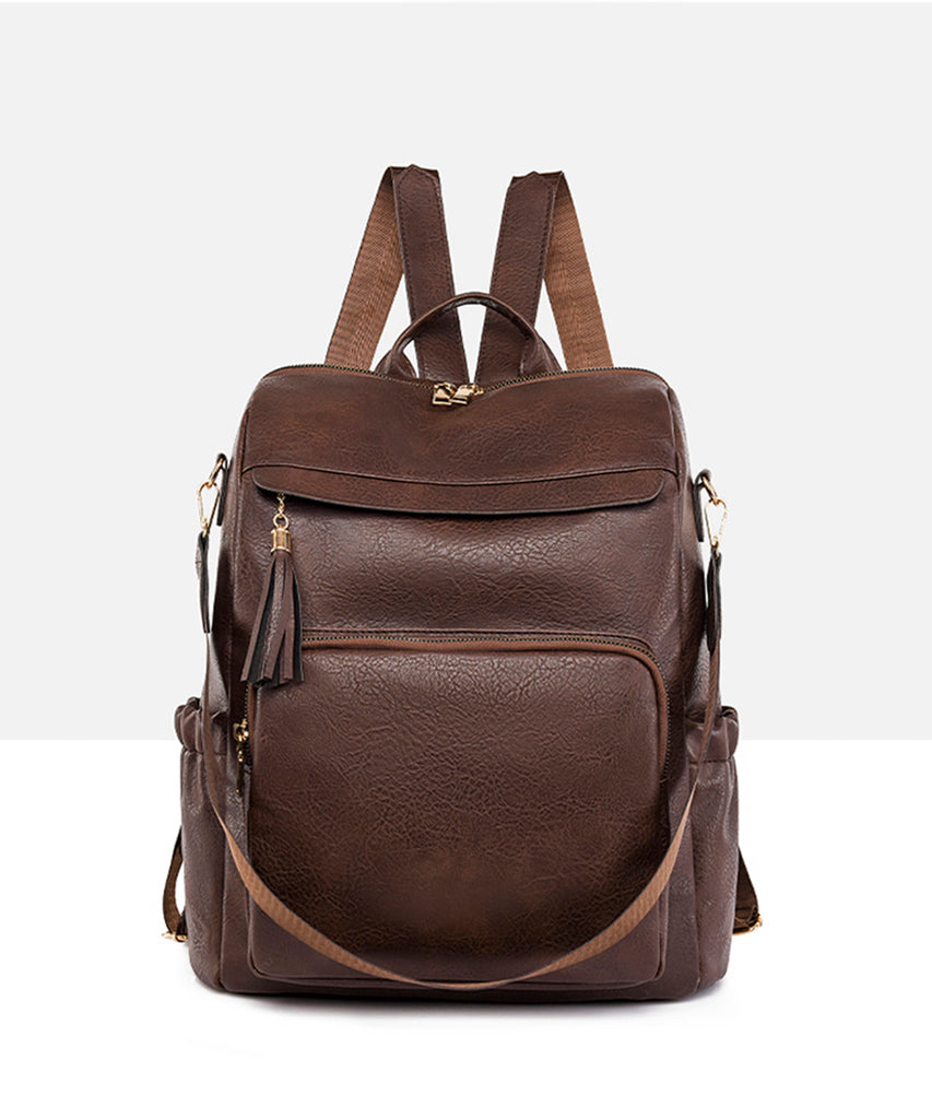 PU School Backpack For Women With Stylish Sewing Thread Design