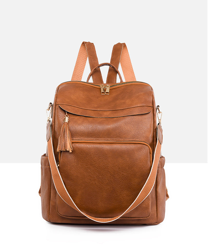 PU School Backpack For Women With Stylish Sewing Thread Design
