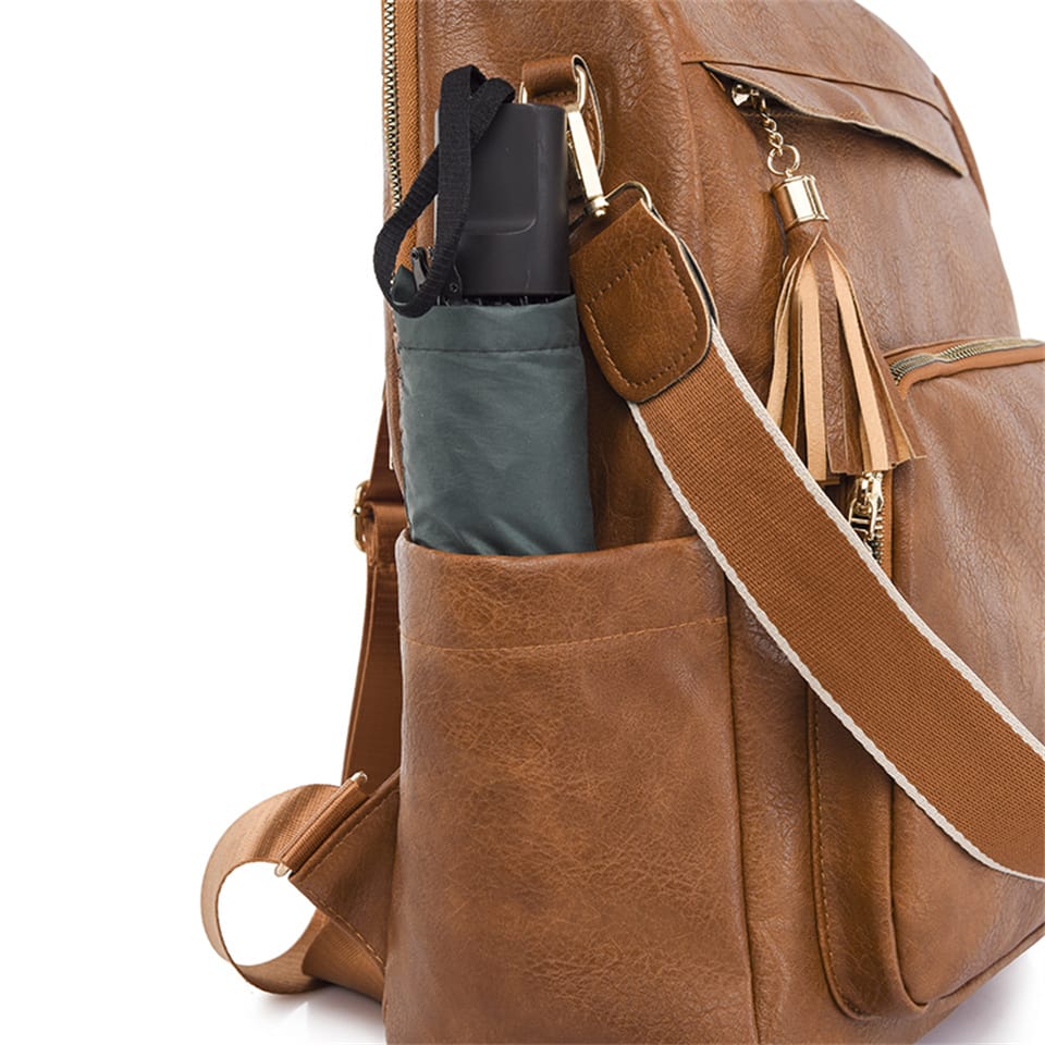 PU School Backpack For Women With Stylish Sewing Thread Design