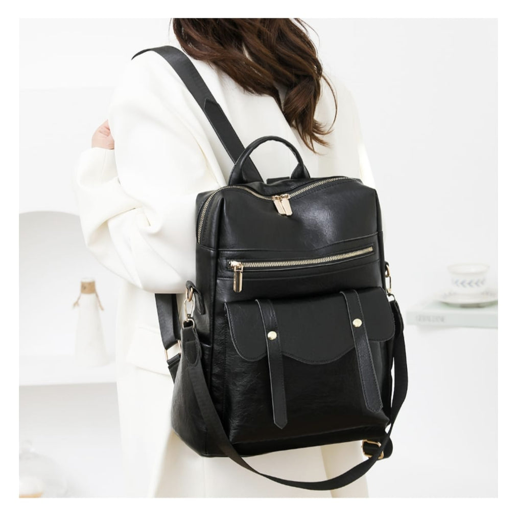 PU School Backpack For Women With Stylish Sewing Thread Design