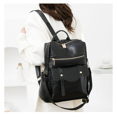 PU School Backpack For Women With Stylish Sewing Thread Design