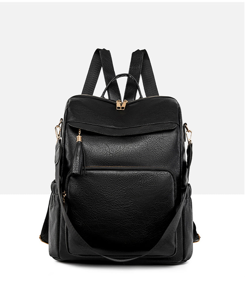 PU School Backpack For Women With Stylish Sewing Thread Design