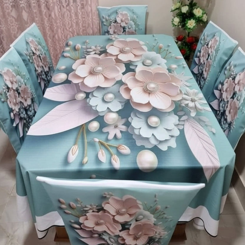 Premium Quality Decorative Dining Table Cloth 3D Print With Six Chair Cover (FREE )