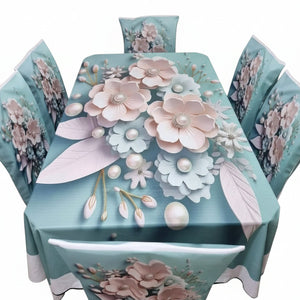 Premium Quality Decorative Dining Table Cloth 3D Print With Six Chair Cover (FREE )