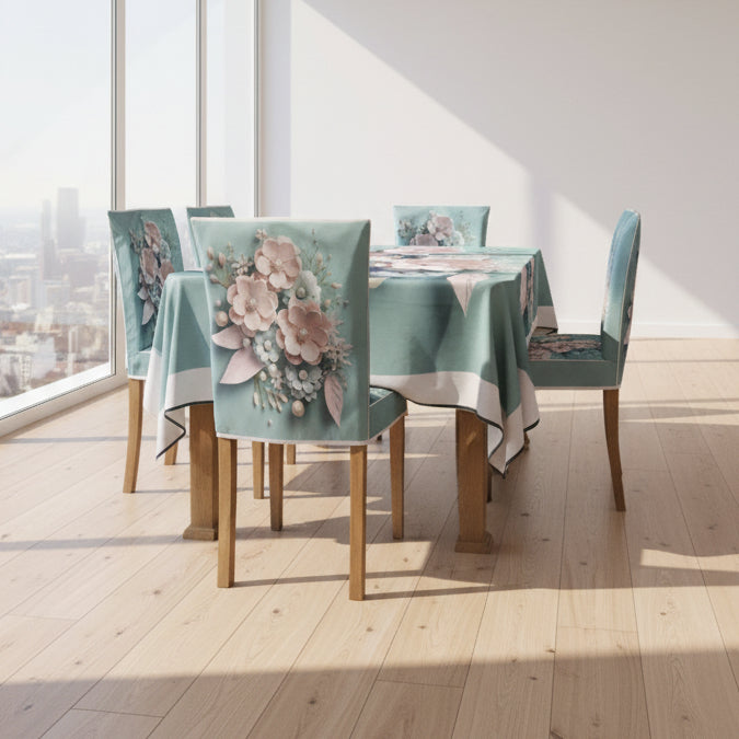 Premium Quality Decorative Dining Table Cloth 3D Print With Six Chair Cover (FREE )