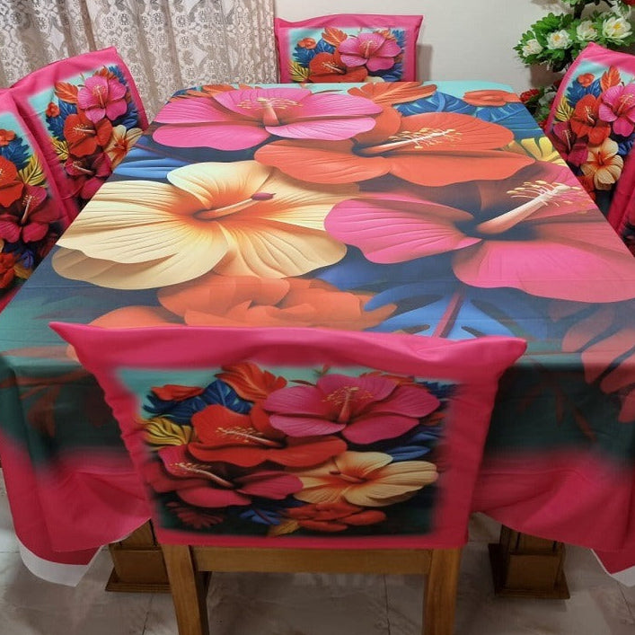 Dining Table Cloth  With Six Chair Cover (FREE ) Premium Quality 3D Design