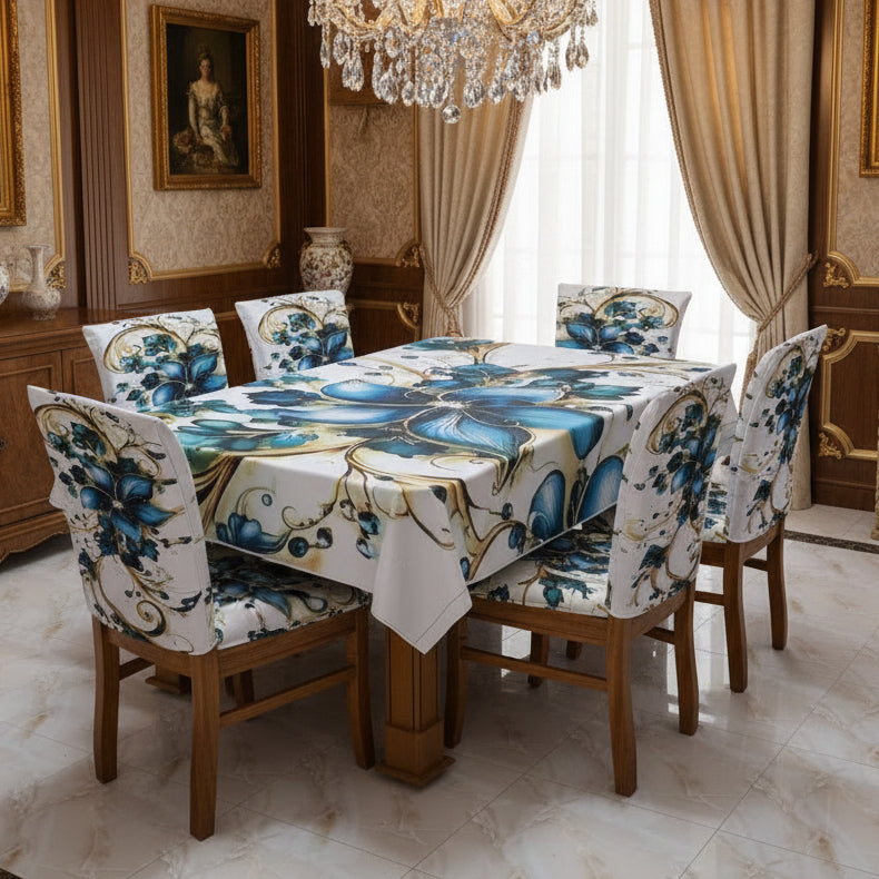 Affordable 3D Designs  Dining Covers Decorative Dining Table Cloth With Six Chair Cover (FREE ) Premium Quality (Copy)