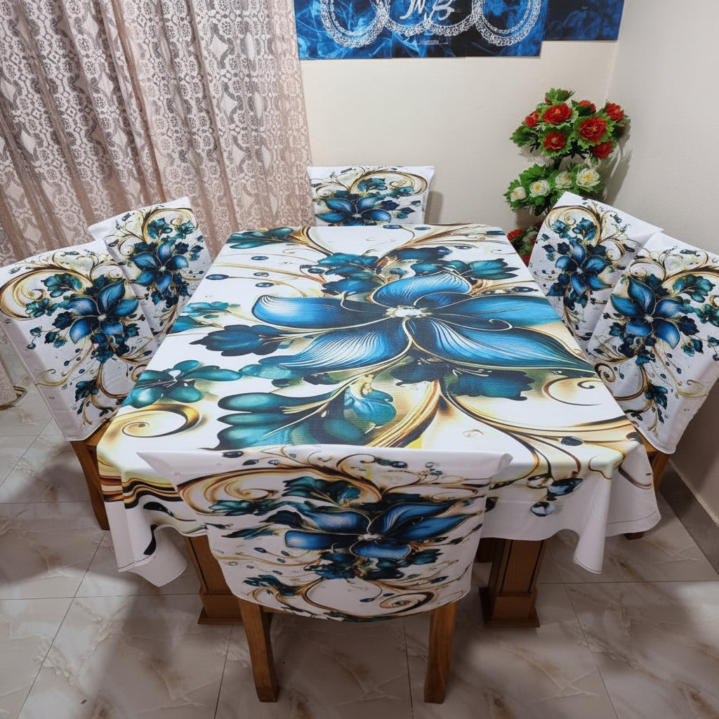 Affordable 3D Designs  Dining Covers Decorative Dining Table Cloth With Six Chair Cover (FREE ) Premium Quality (Copy)
