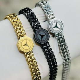 Mercedes Benz Punk Men Wide Cuban Link Chain Bracelet