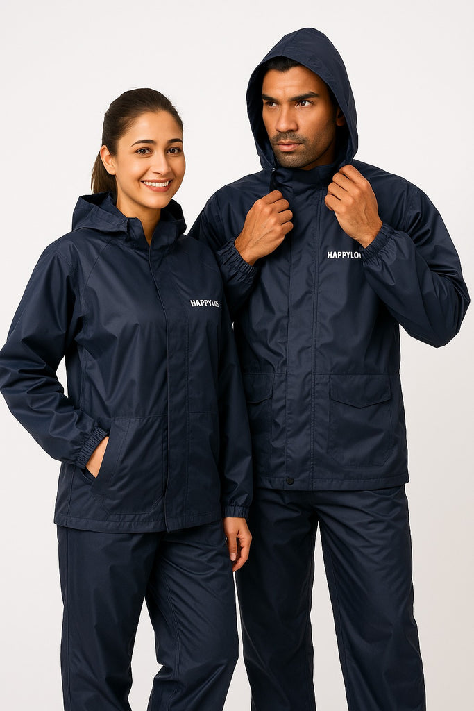Happylon Rain Coat For Biker. High Quality 100% Water Proof Raincoat Dark Blue