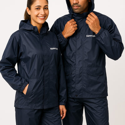 Happylon Rain Coat For Biker. High Quality 100% Water Proof Raincoat Dark Blue