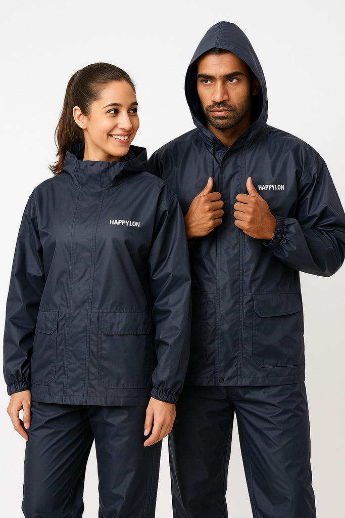 Happylon Rain Coat For Biker. High Quality 100% Water Proof Raincoat Dark Blue