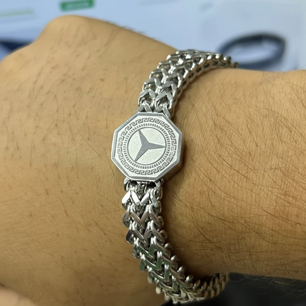 Mercedes Benz Punk Men Wide Cuban Link Chain Bracelet