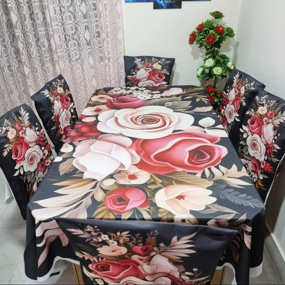 3D Print Decorative Dining Table Cloth With Six Chair Cover (FREE ) Premium Quality