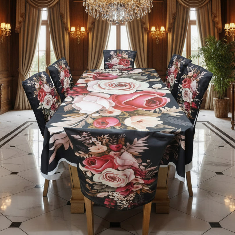 3D Print Decorative Dining Table Cloth With Six Chair Cover (FREE ) Premium Quality