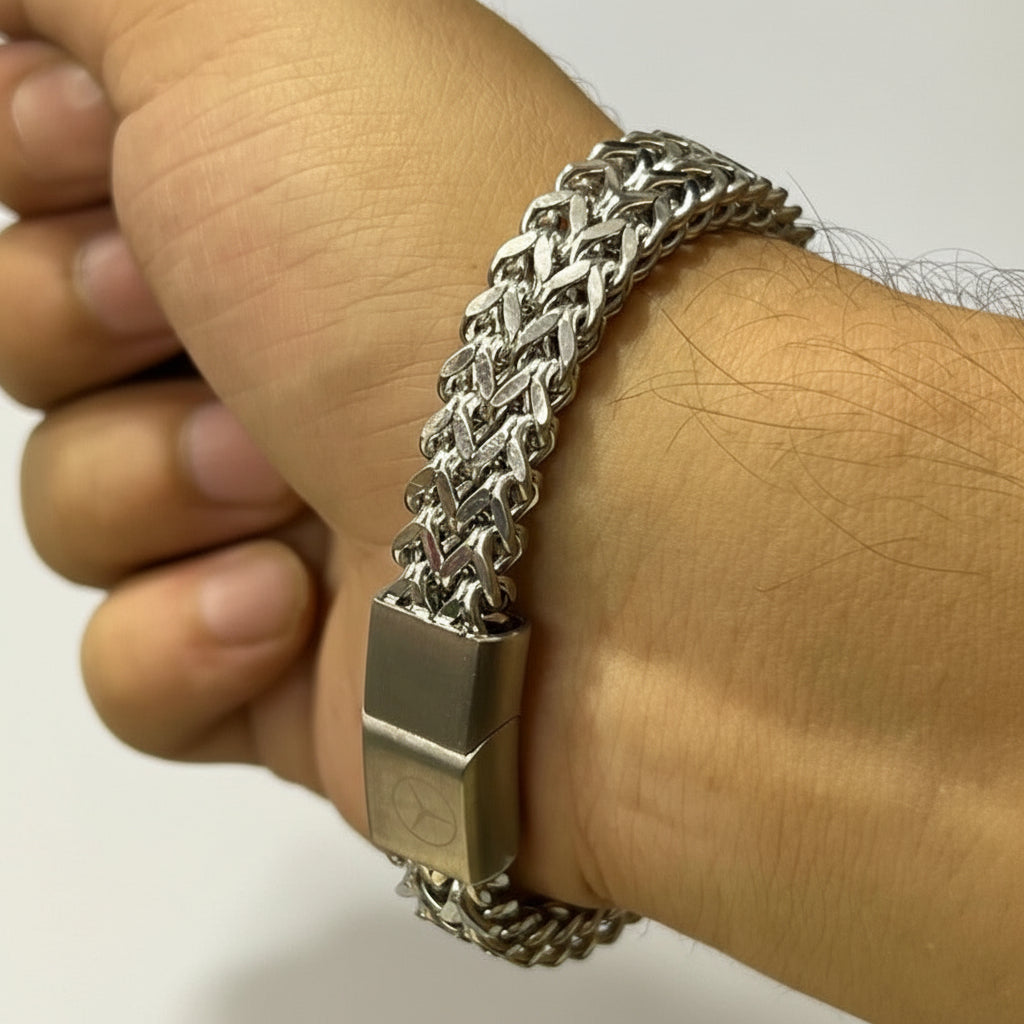 Mercedes Benz Punk Men Wide Cuban Link Chain Bracelet