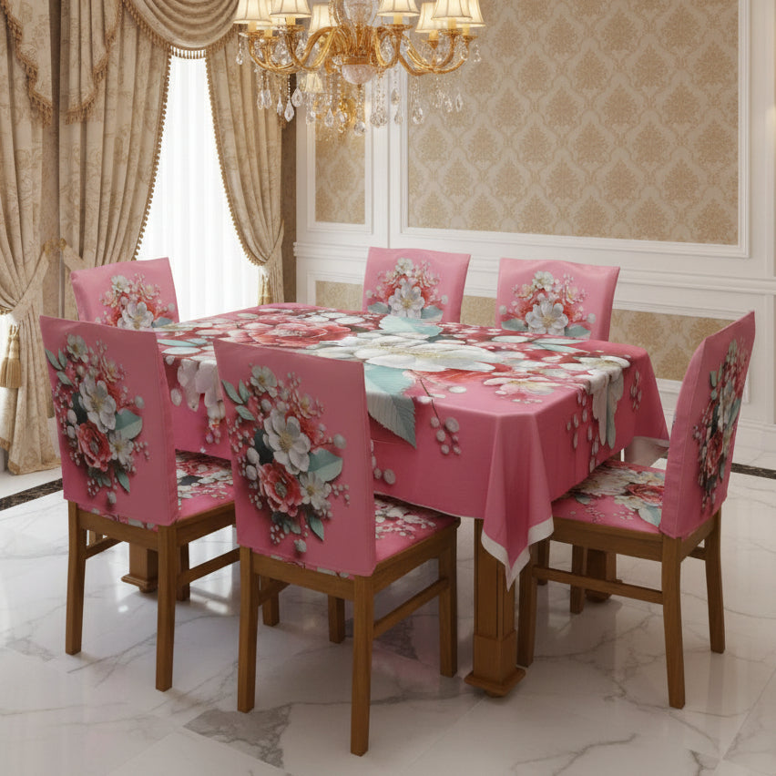 Decorative Dining Table Cloth 3D Print With Six Chair Cover (FREE ) Premium Quality