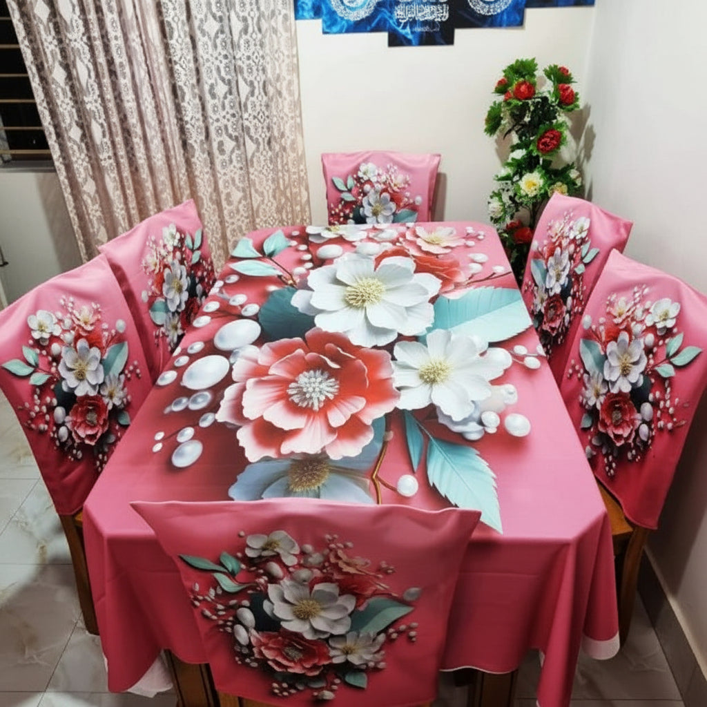 Decorative Dining Table Cloth 3D Print With Six Chair Cover (FREE ) Premium Quality
