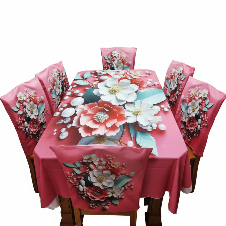 Decorative Dining Table Cloth 3D Print With Six Chair Cover (FREE ) Premium Quality