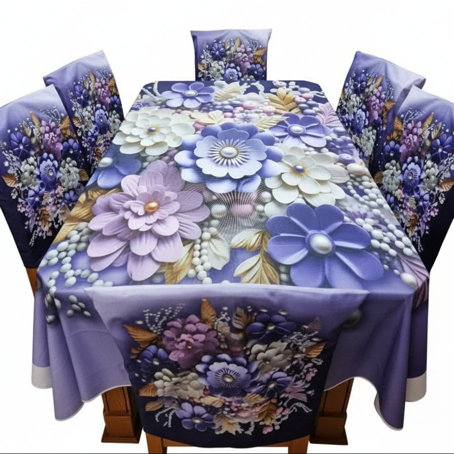 3D Decorative Dining Table Cloth  With Six Chair Cover (FREE ) Premium Quality