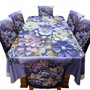 3D Decorative Dining Table Cloth  With Six Chair Cover (FREE ) Premium Quality